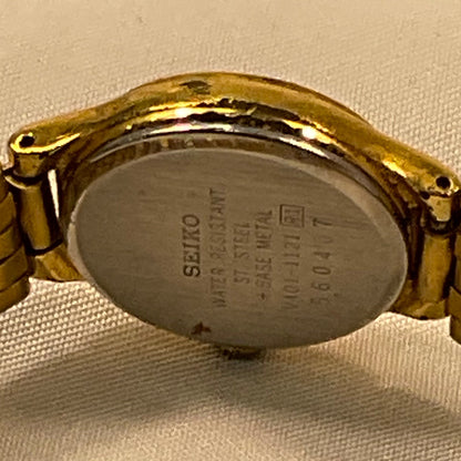 Seiko Gold Tone Round Case Vintage Quartz Stainless Steel Women's Watch New Battery
