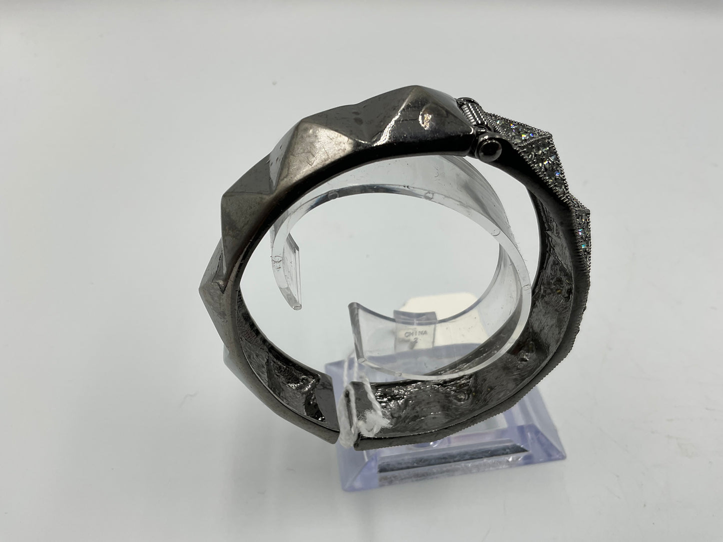 Silver Tone Hinged Bracelet with Crystal Stones