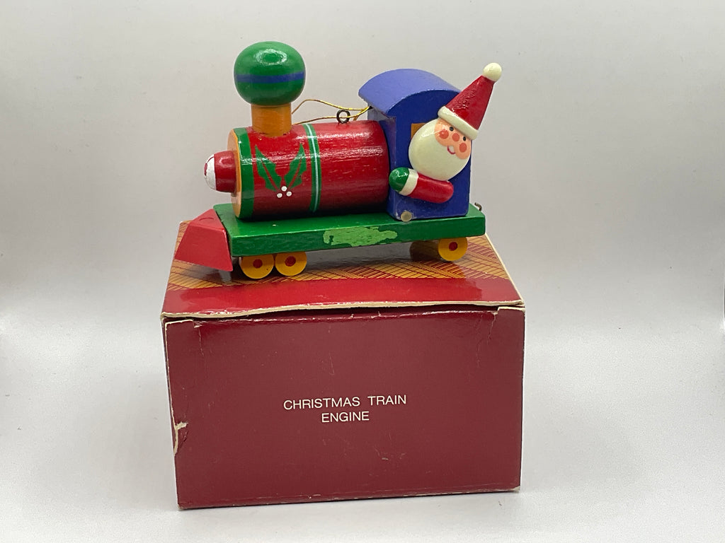 Avon Gift Collection Vintage Wooden Santa Claus Train Engine Christmas Holiday Seasonal Ornament in Original Box