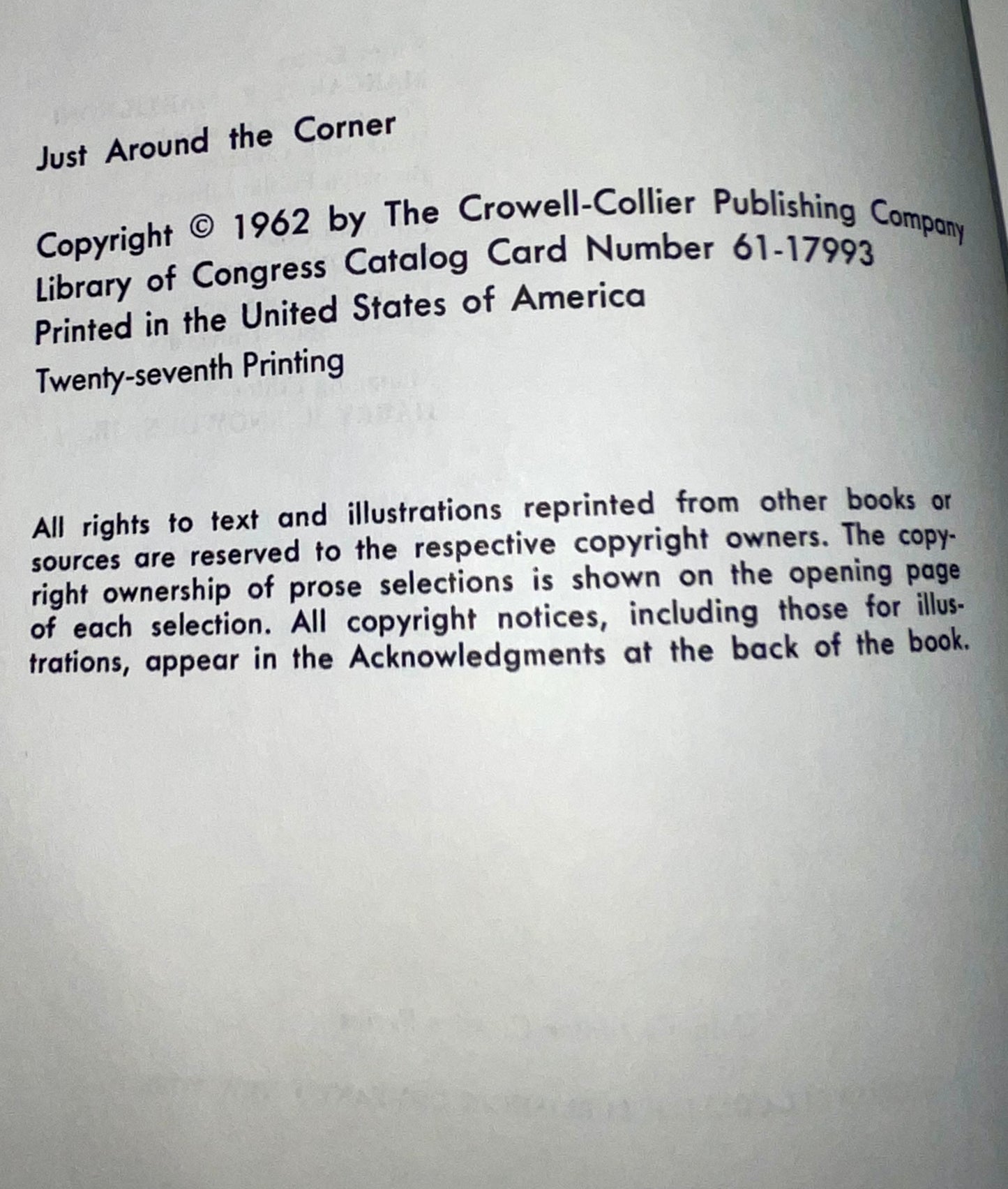 Just Around The Corner Collier's Junior Classics Series #4 Vintage 1962 Hardcover Book