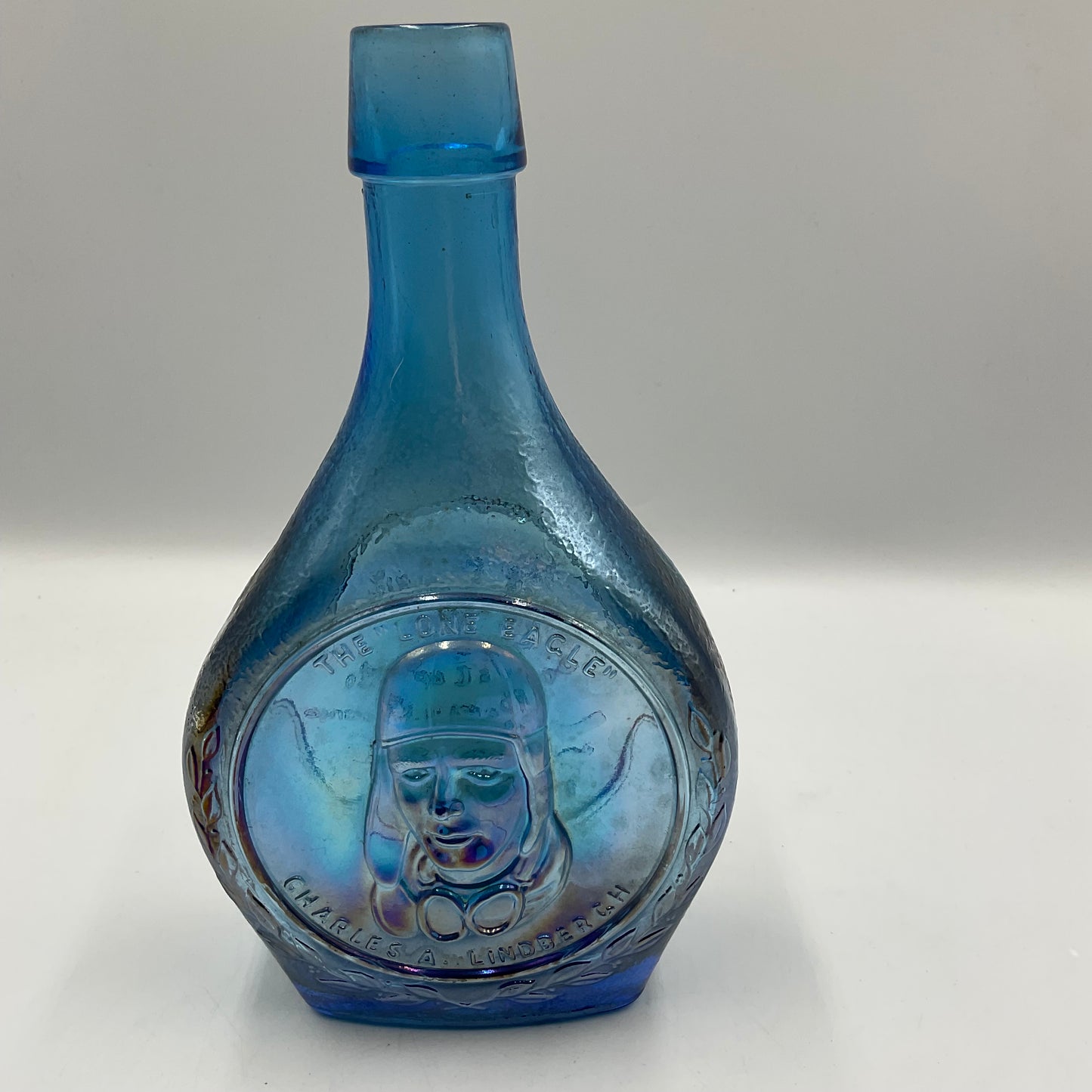 Vintage Wheaton Blue Iridescent Carnival Glass Bottle