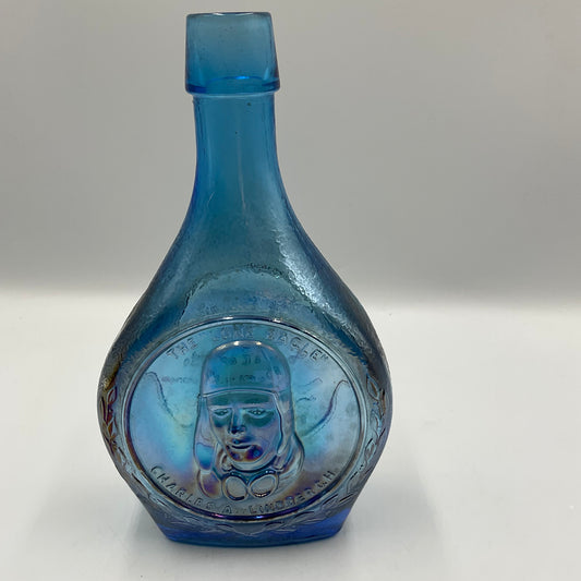 Vintage Wheaton Blue Iridescent Carnival Glass Bottle