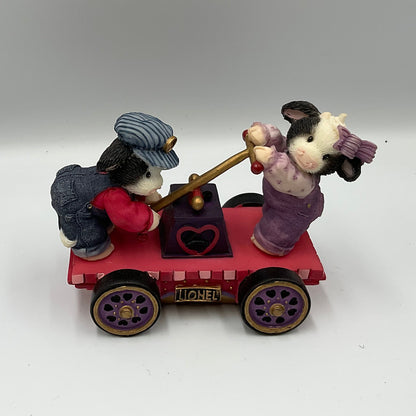 Enesco Mary's Moo Moos Lionel Our Love is On Track Cow Train Figurine #780812