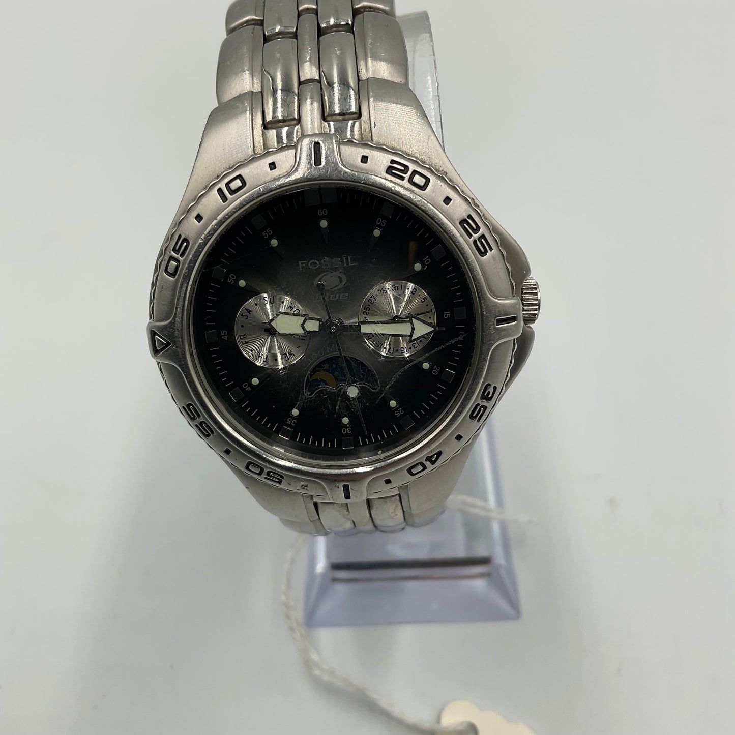 Fossil Blue Quartz BQ-9135 Black/Silver Men's Watch New Battery