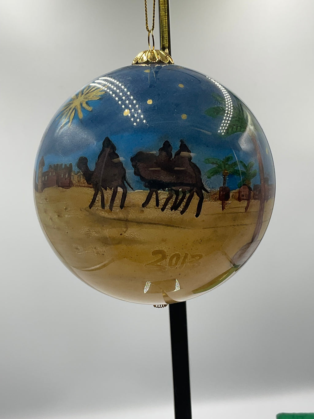 Pier 1 Li Bien Nativity Christmas Ornament Hand Painted Inside Glass Green Box