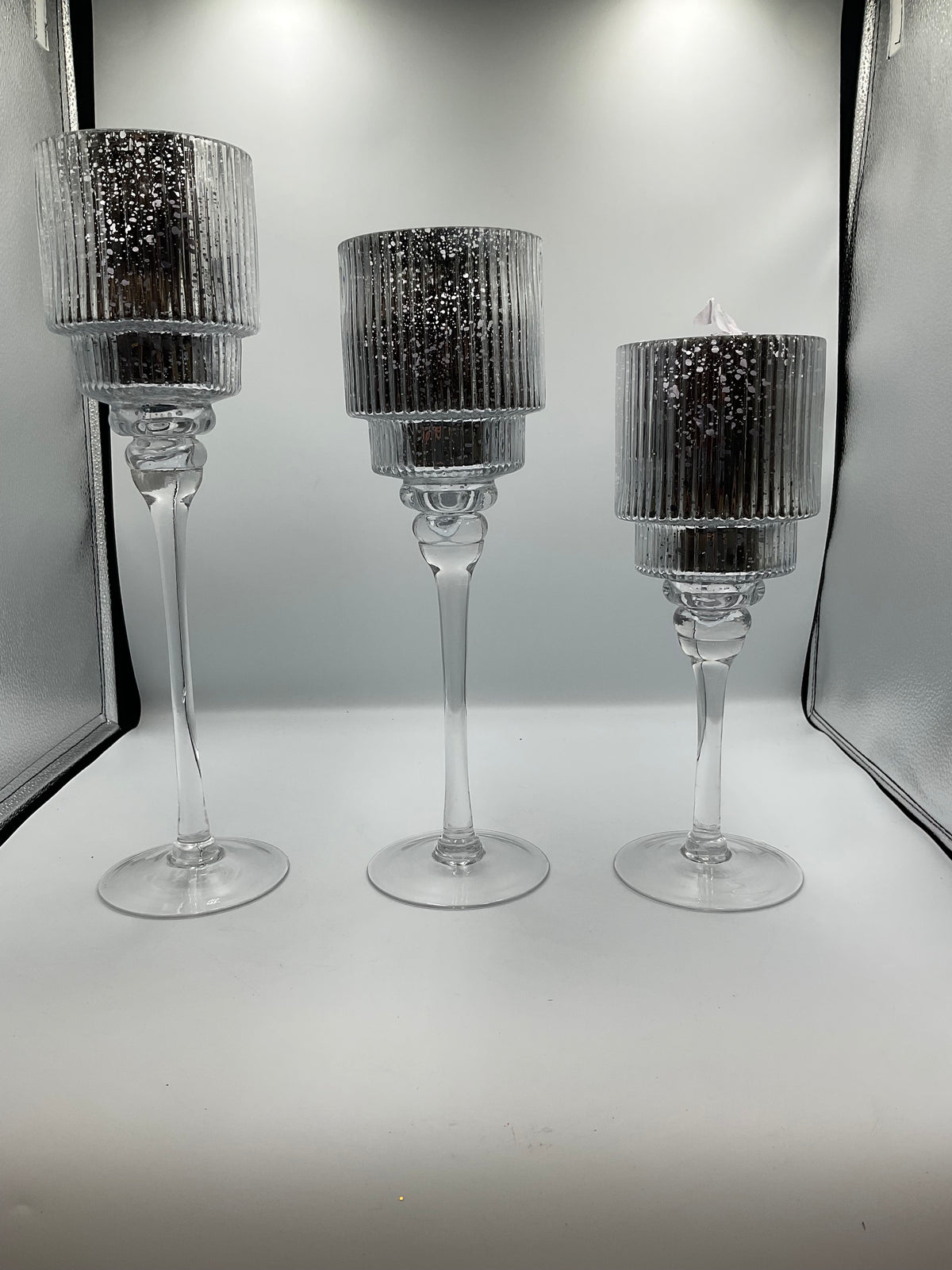 Kirkland home set of 3 glass silver hurricanes