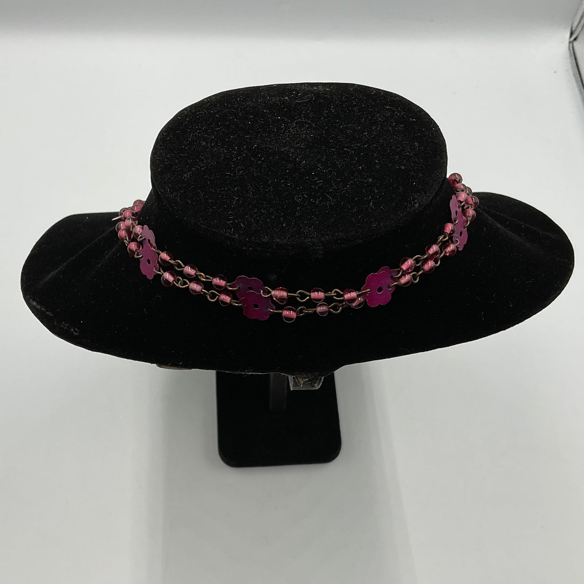 Pink Purple Flower Beaded Chain Necklace