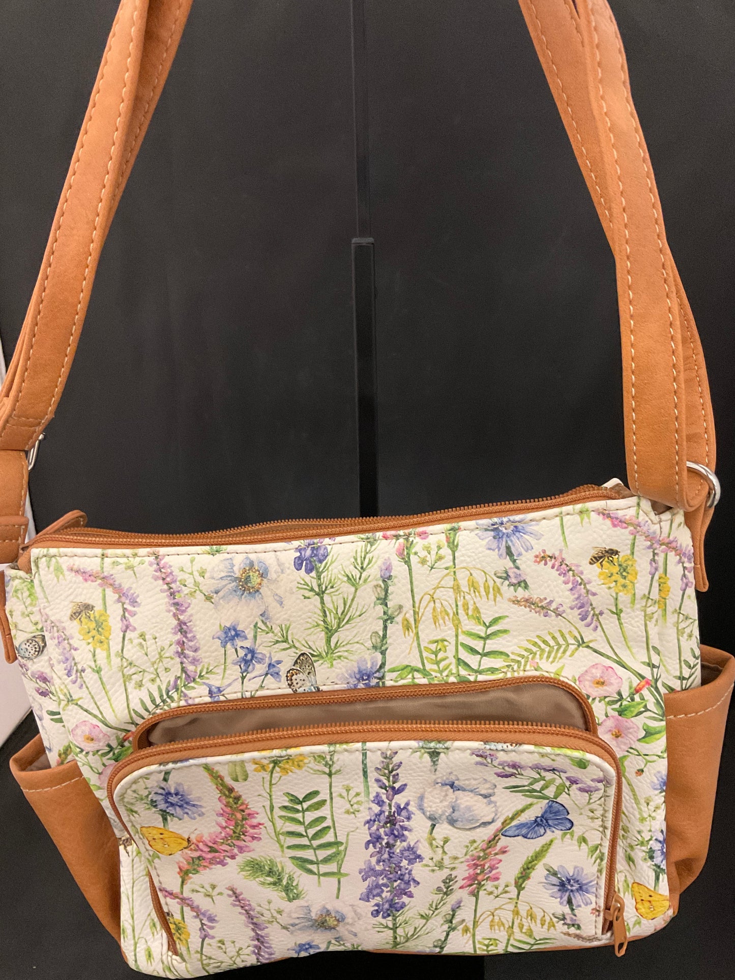 Floral Print Medium Shoulder Bag Wildflower Butterflies Pattern Handbag Purse
