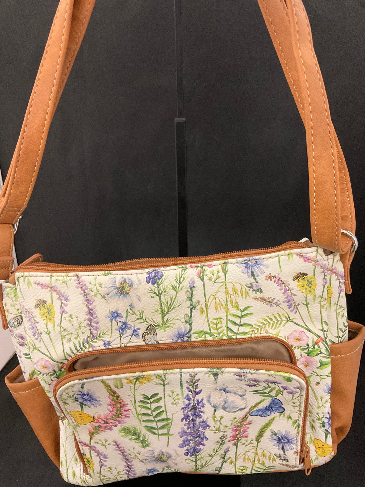 Floral Print Medium Shoulder Bag Wildflower Butterflies Pattern Handbag Purse