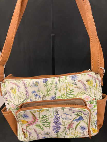 Floral Print Medium Shoulder Bag Wildflower Butterflies Pattern Handbag Purse