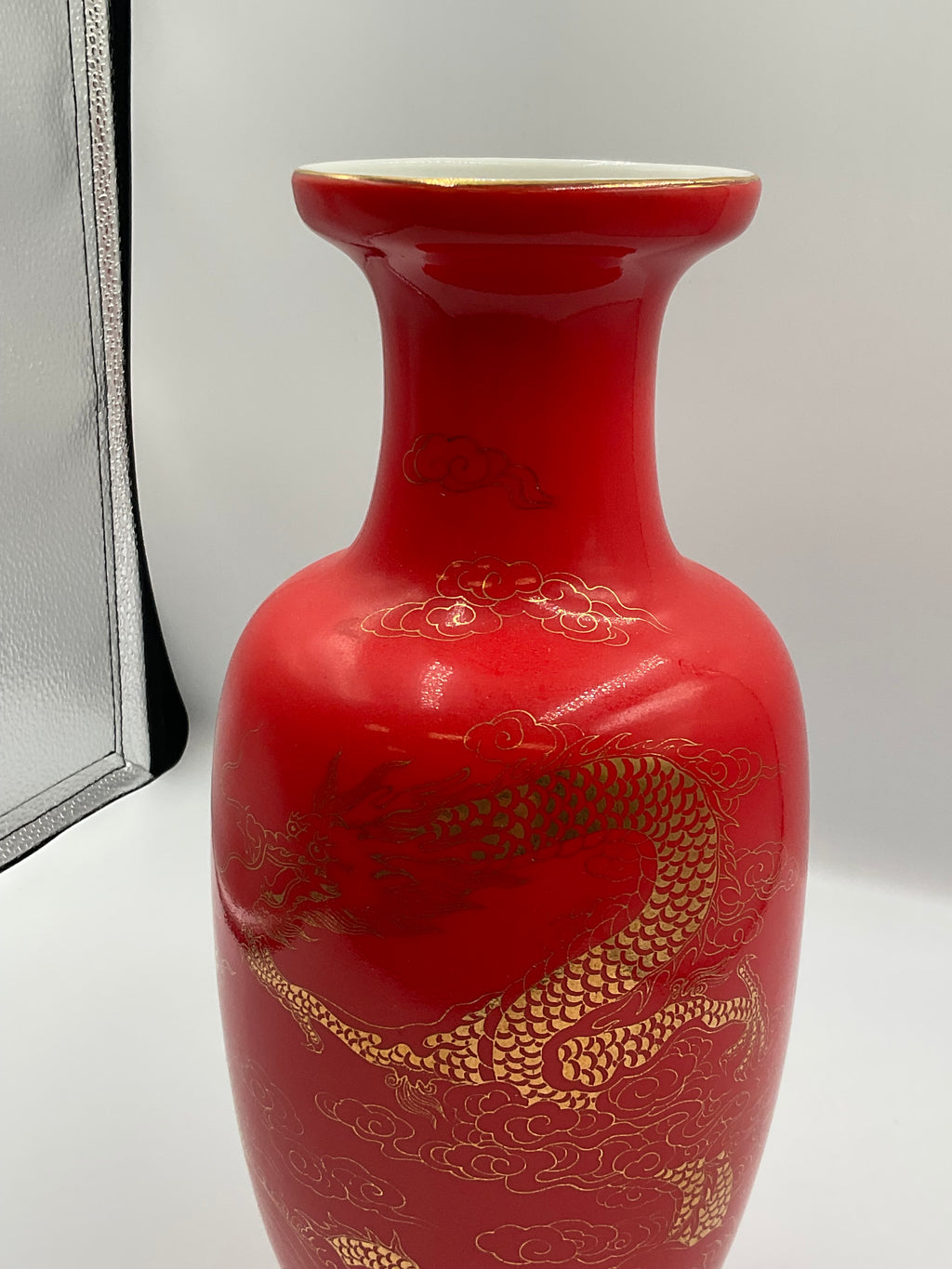 Dragon Vase Gold Gilded Red Glaze Shangcheng Reikin Tai Hwa Pottery