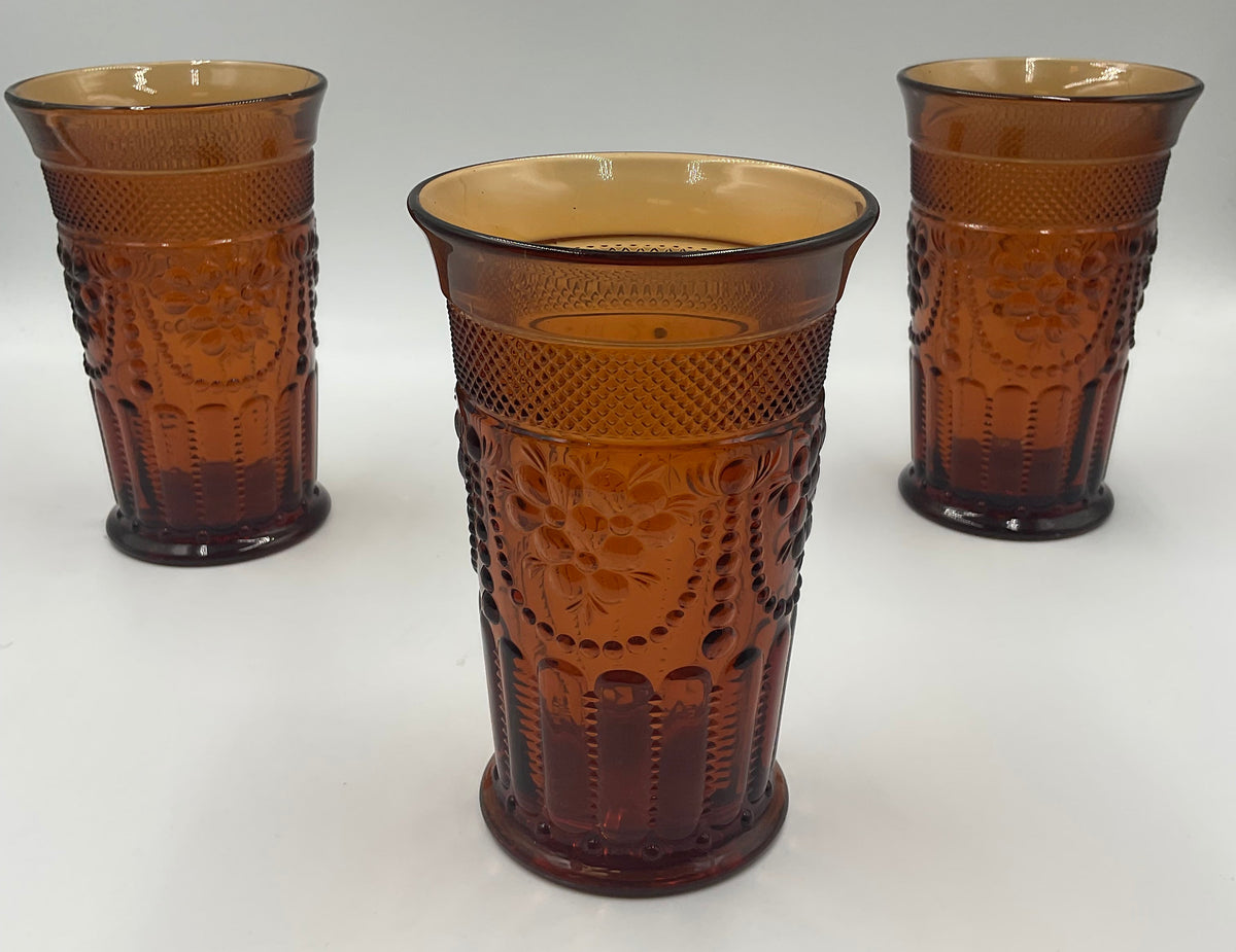 Vintage Imperial Glass Chroma Dark Amber Iced Tea/Water Glasses Tumblers, set of 3