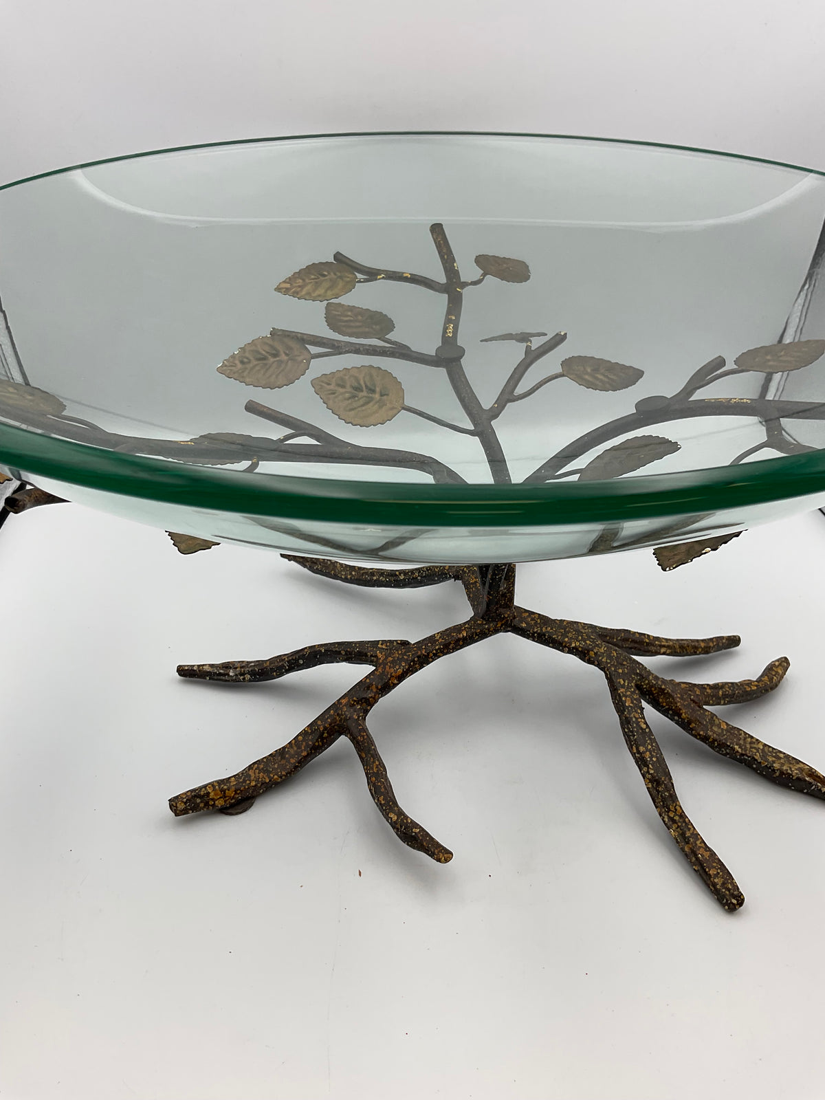 Kensington Oversized Art Glass Bowl with Twig Leaves Base Stand