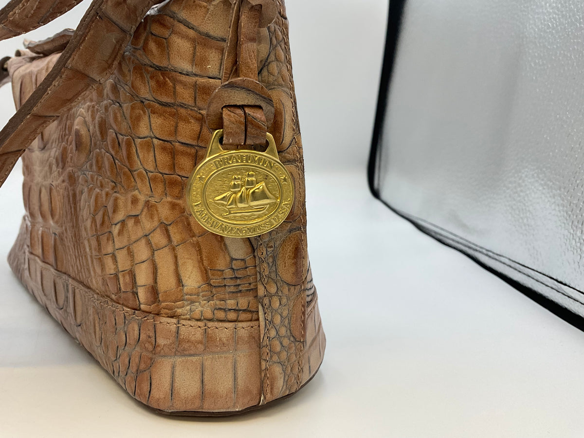 Vintage Brahmin Crocodile Embossed Leather Shoulder Bag Pecan Brown