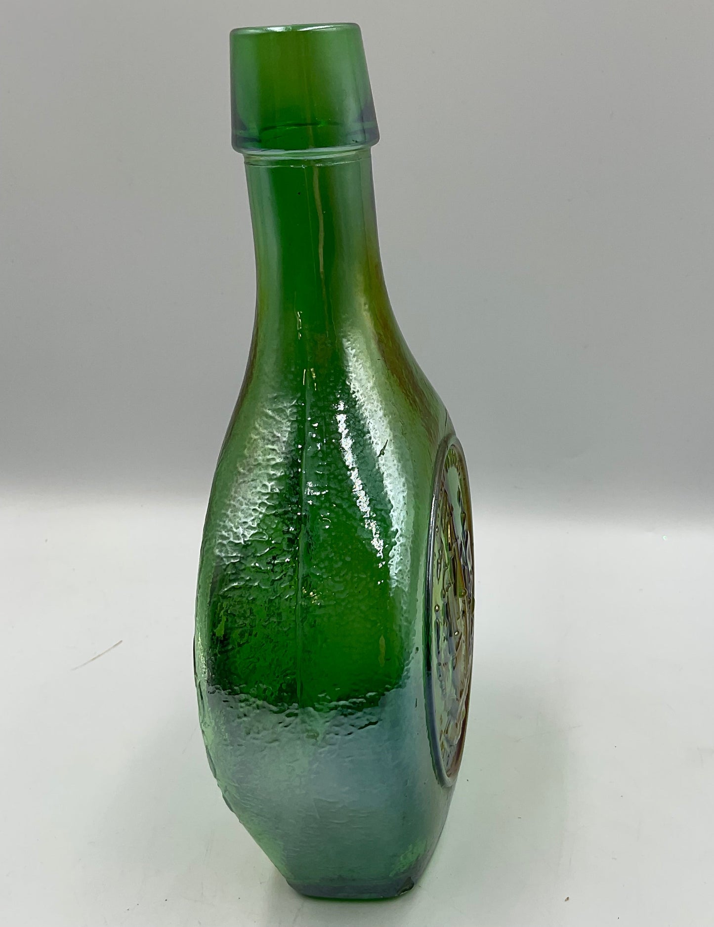 Vintage Wheaton John Paul Jones Green Carnival Glass Bottle
