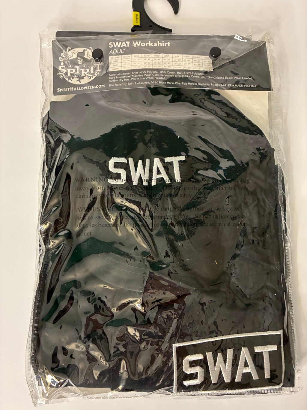 Spirit Halloween Men's SWAT Workshirt and Hat Costume Kit Size Adult Medium Brand New