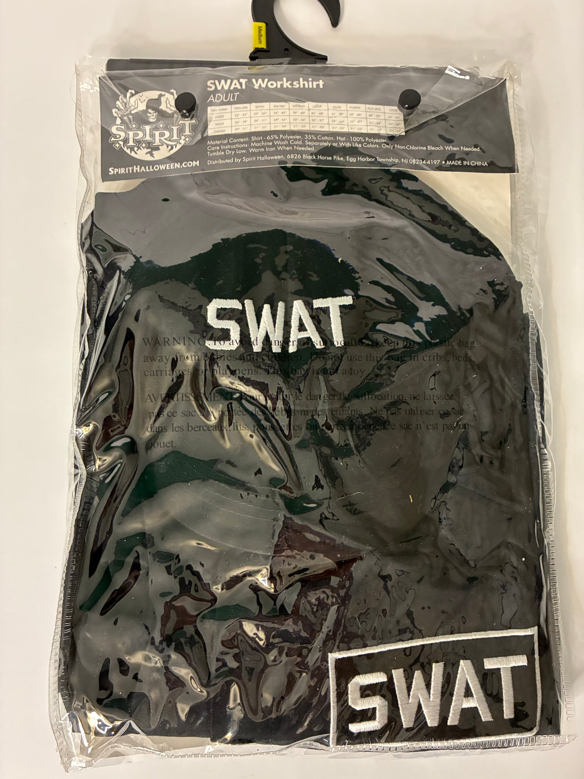 Spirit Halloween Men's SWAT Workshirt and Hat Costume Kit Size Adult Medium Brand New