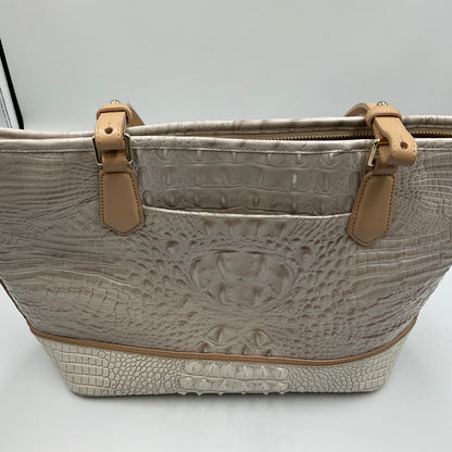 Brahmin White Handbag Distint Embossed Crocodile Texture Light Tan Straps