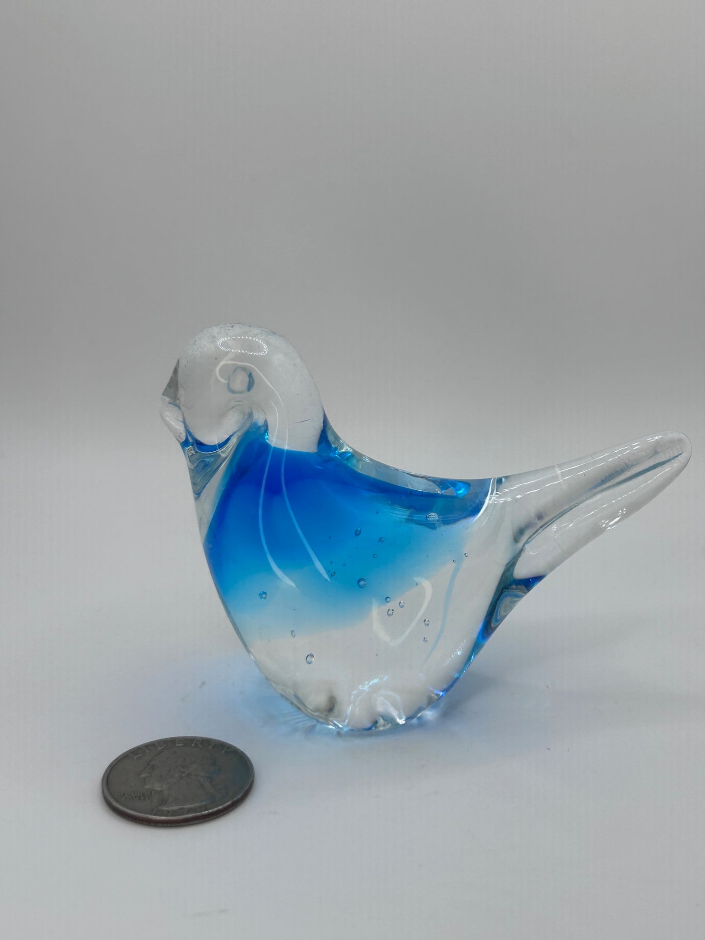 Blue and Clear Murano Style Hand-Blown Glass Bird Artistic Figurine