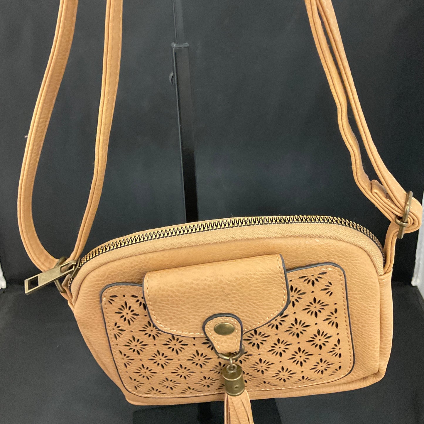 Beige Revive Vintage Leather Crossbody Bag