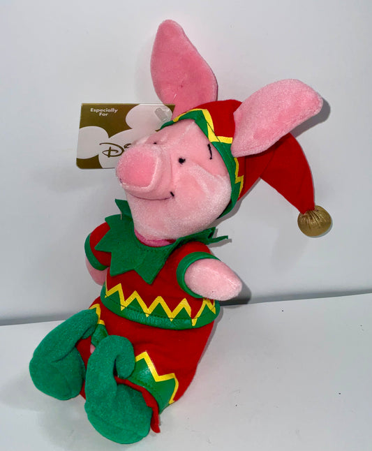 Christmas Holiday Elf Piglet Vintage Winnie the Pooh Bear & Friends Mini Beanbag Beanie Plush Disney Collectible