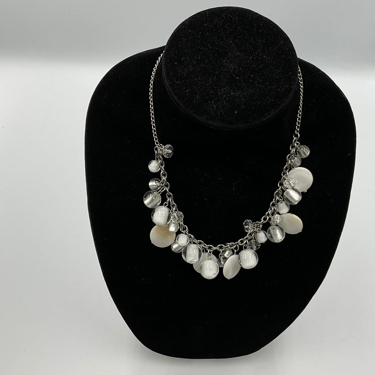 White Stone Beaded Chain Necklace