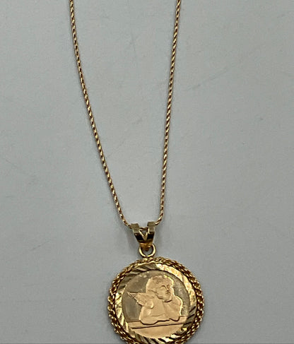 14K Gold Guardian Angel Cherub Pendant with 14K Gold Chain
