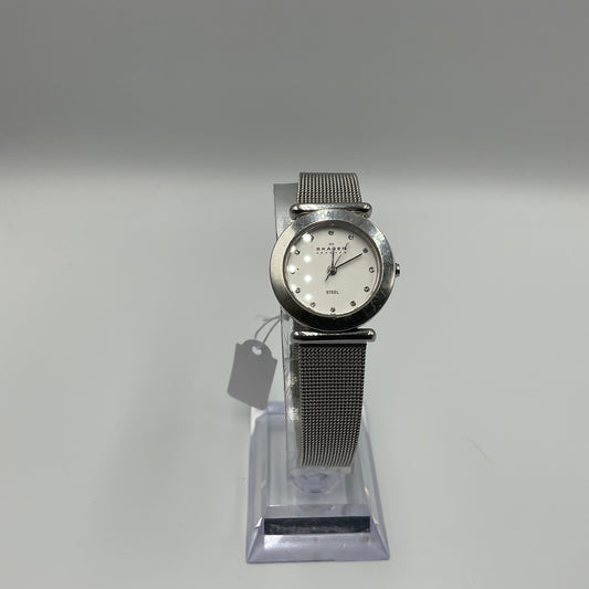 Skagen Steel Denmark Ladies Stainless Steel Mesh Bracelet Crystal Markers Watch
