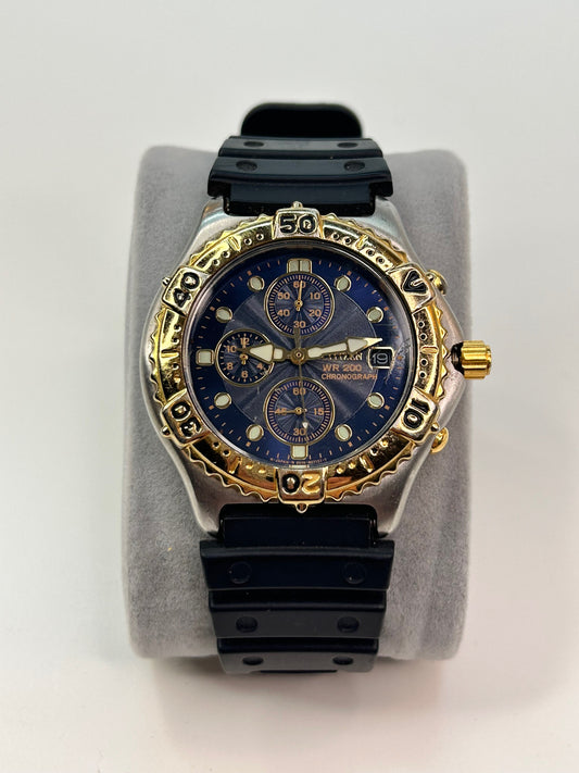 Citizen Gold Tone Stainless Steel Black Sport Band 200m Diver's Chronograph Men's Watch Model 0510-h04490