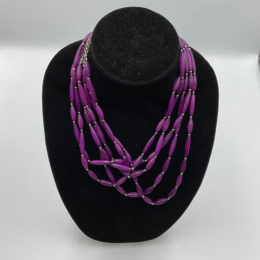 Multistrand Purple Long Oval Beaded Necklace