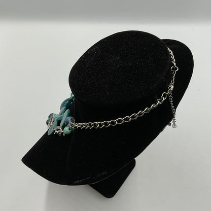 Teal/Clear Stone Beaded Chain Necklace