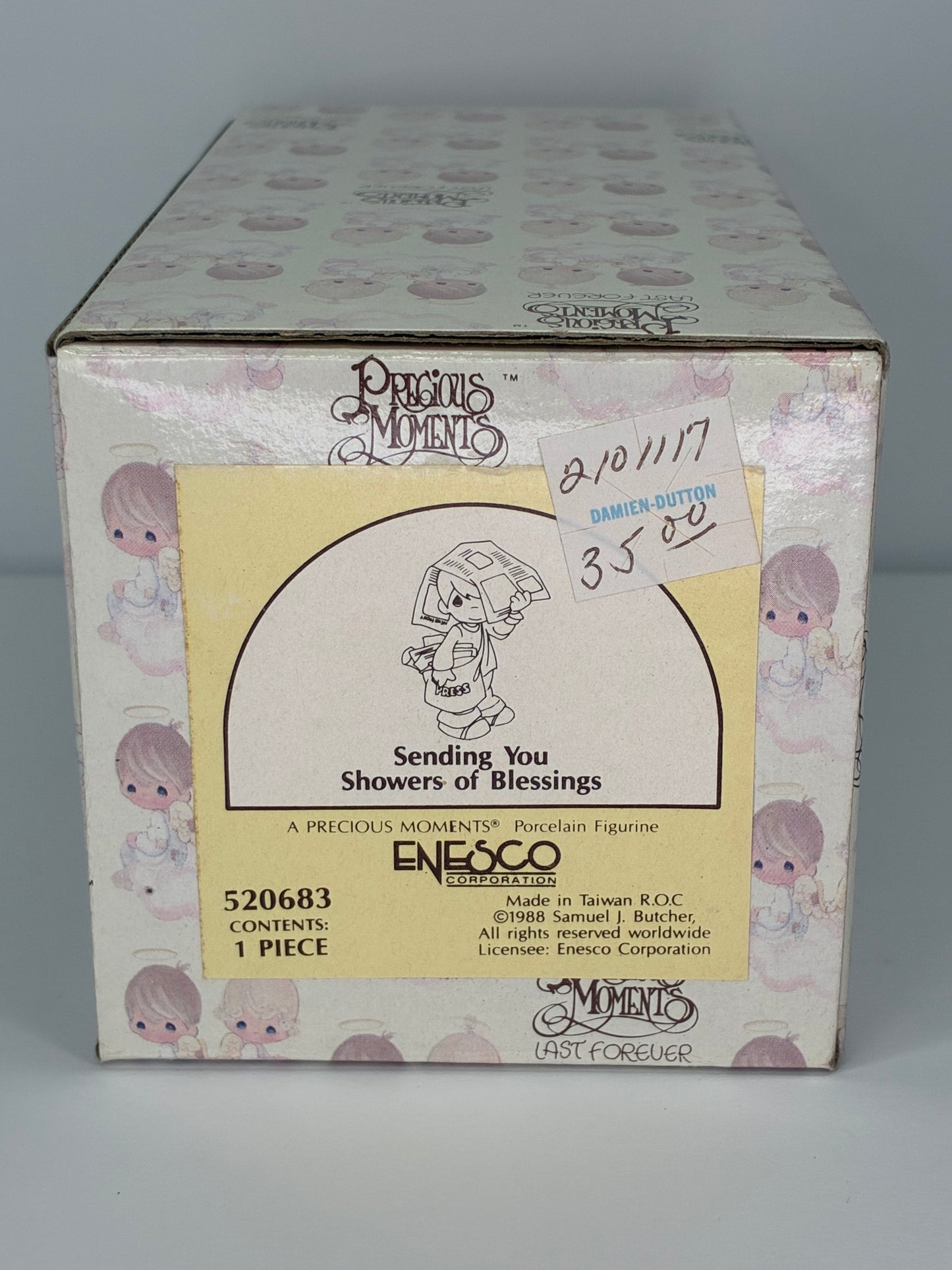 Precious Moments Vintage 1988 Sending You Showers of Blessings Hand Painted Porcelain Collectible Figurine Orig Box Mint