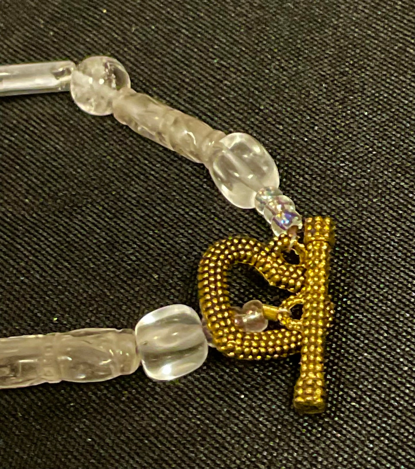 Clear Beaded Choker Necklace with Gold Clasp