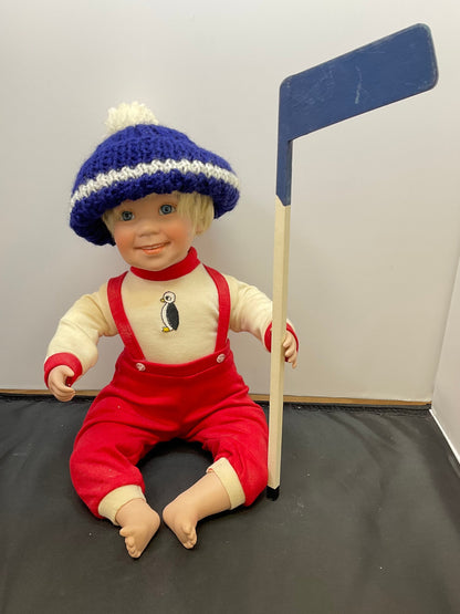 Danbury Mint Mark Porcelain Hockey Player Doll by Elke Hutchins Doll with Original Box