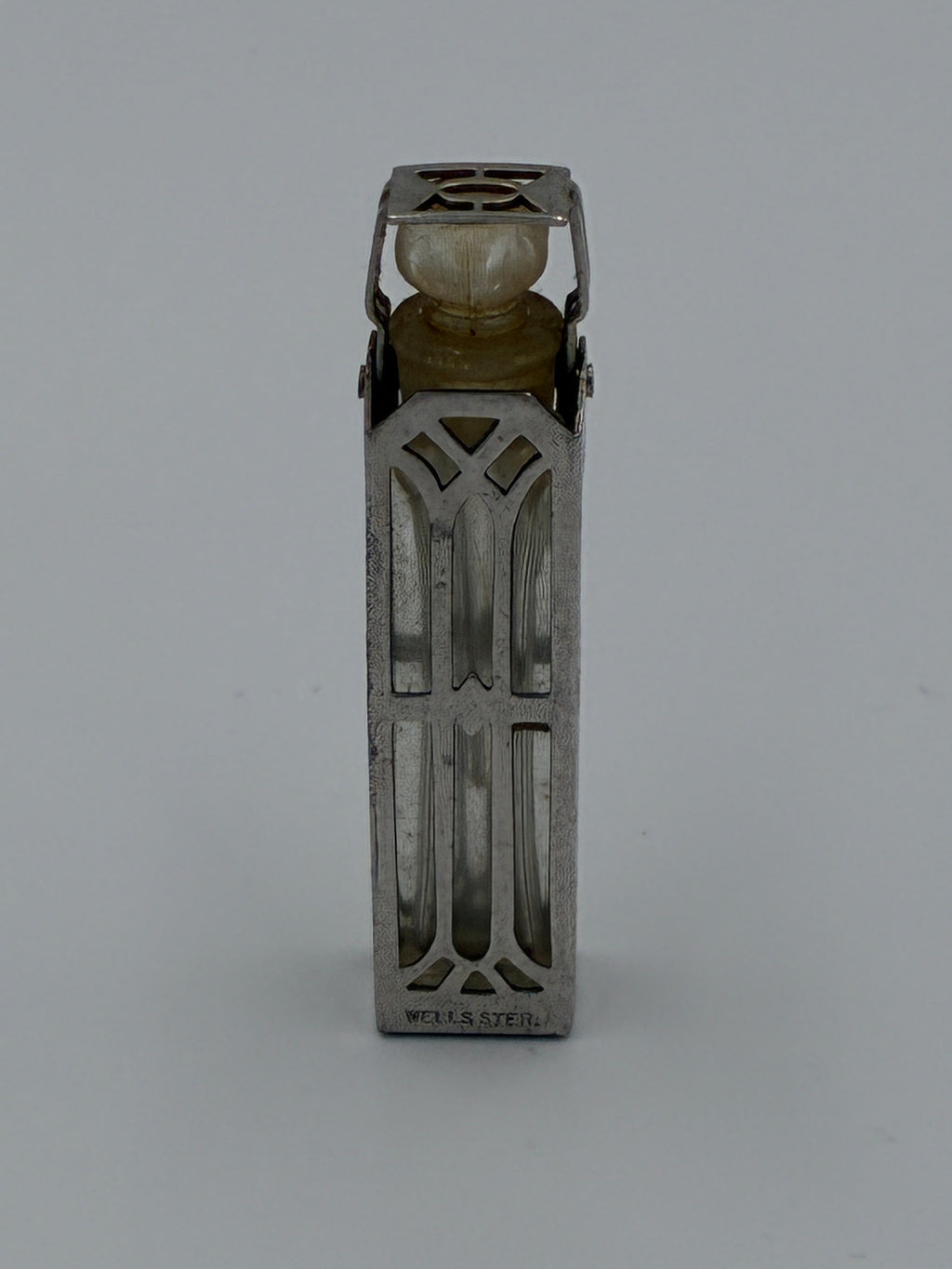 Wells Sterling Silver Caged Scent Bottle and Holder Art Deco