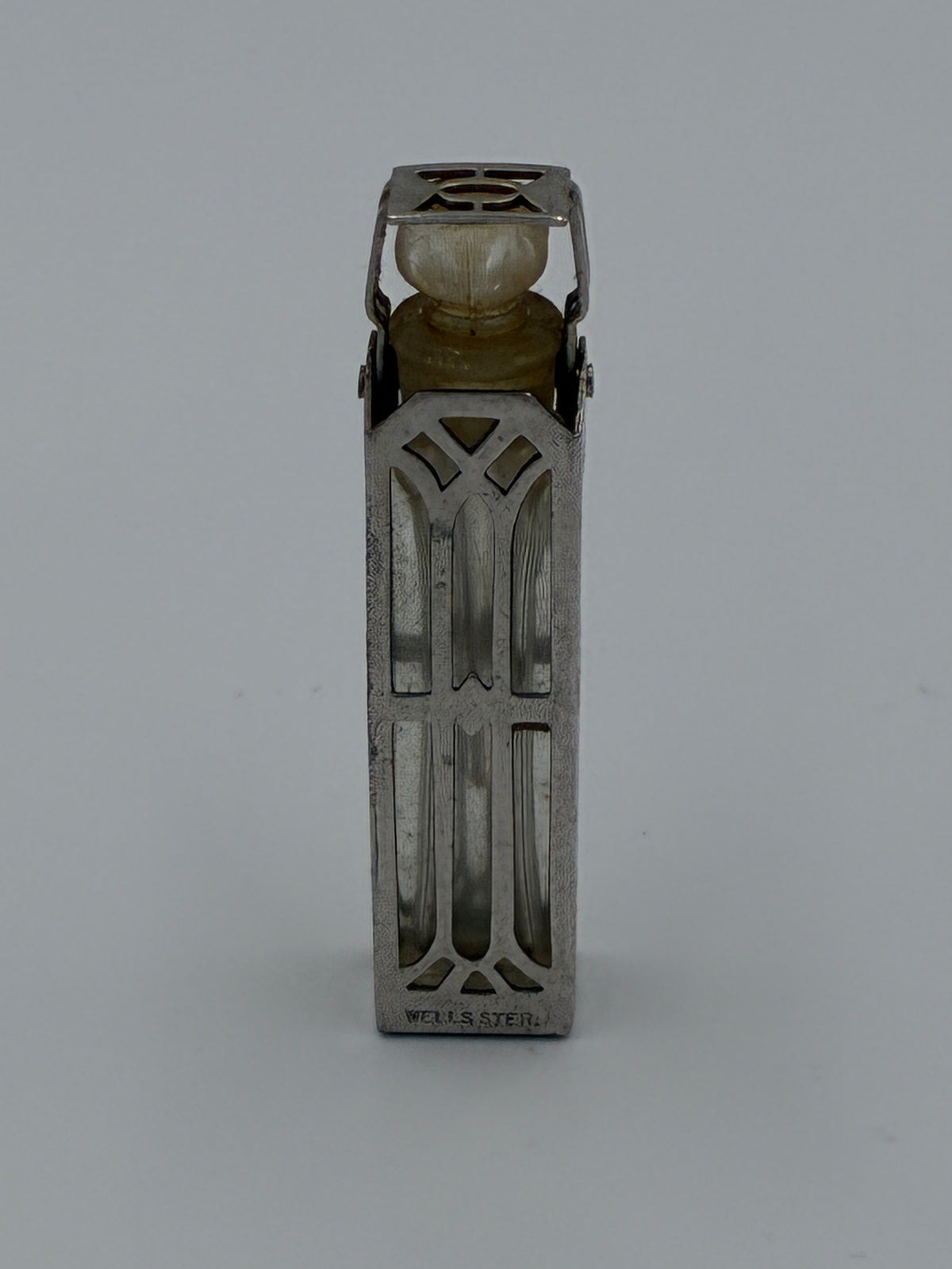 Wells Sterling Silver Caged Scent Bottle and Holder Art Deco