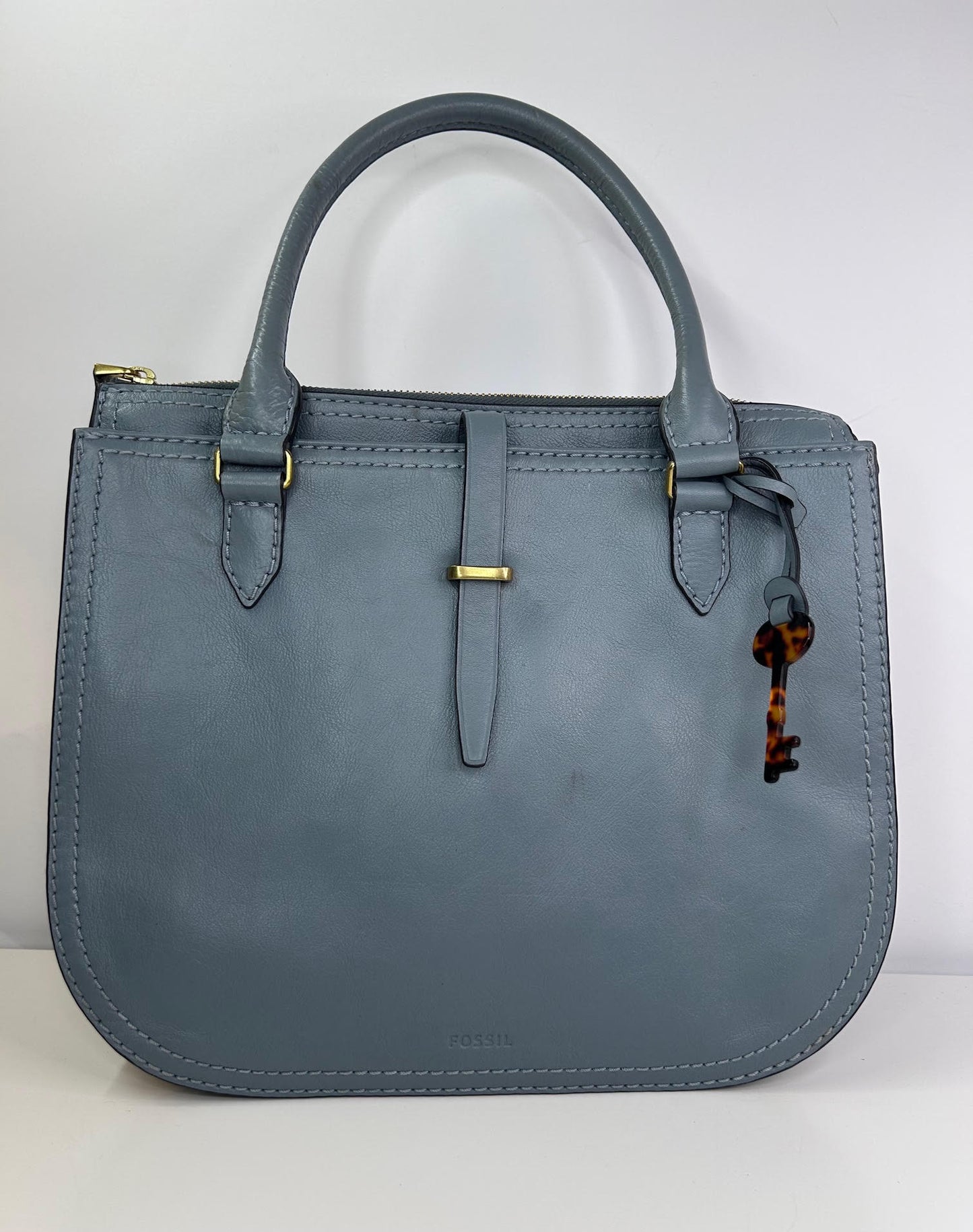 Fossil Ryder Horizon Blue Leather Satchel Handbag with Shoulder Strap
