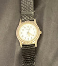 Time Vintage Women's Watch White Dial Textured Black Band New Battery