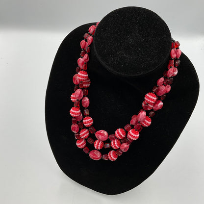 Red & Pink Bead Stone Necklace