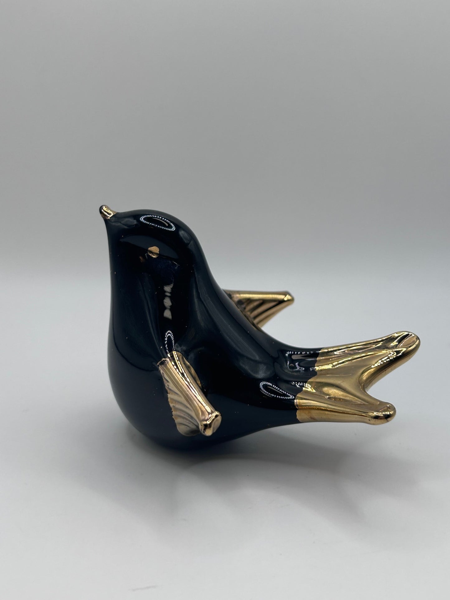 Black and Gold Handmade Artisan Glass Bird Figurine