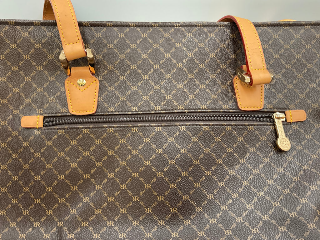Rioni Moda Italia Tote Traveler Bag Espresso Brown Monogram STN-20033