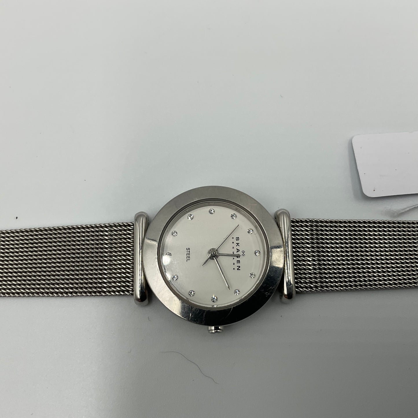 Skagen Steel Denmark Ladies Stainless Steel Mesh Bracelet Crystal Markers Watch