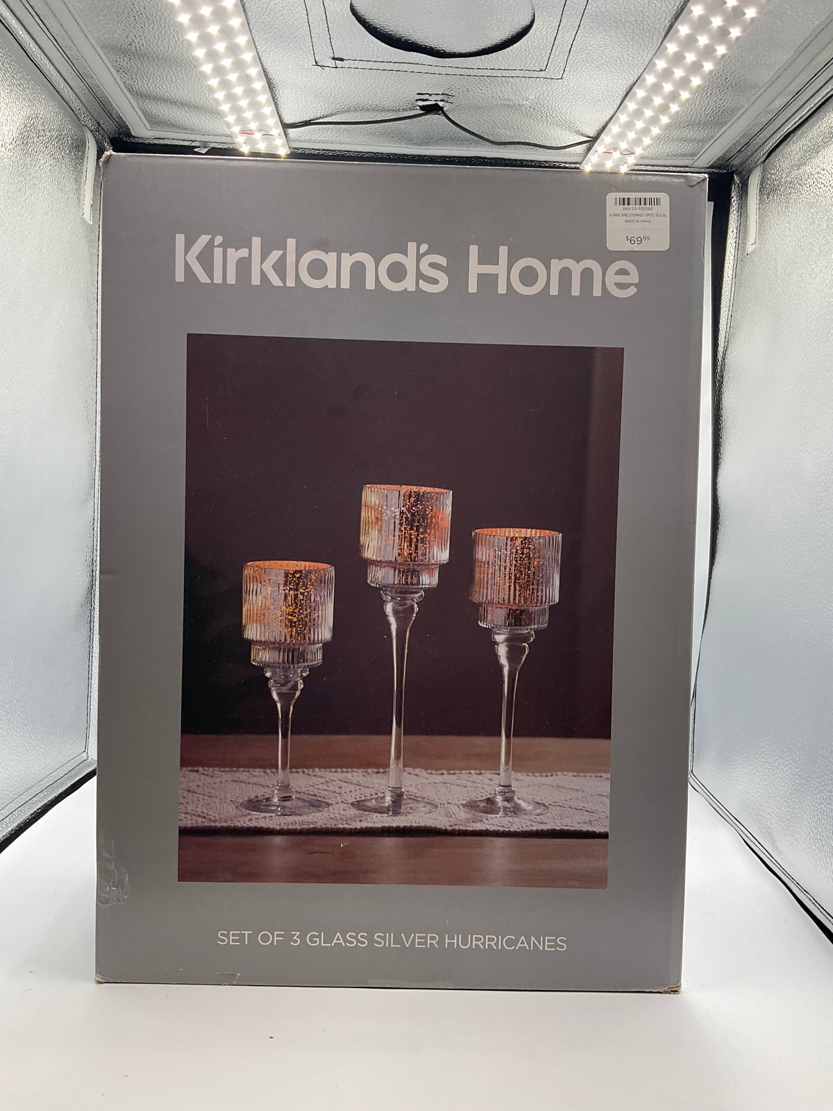 Kirkland home set of 3 glass silver hurricanes
