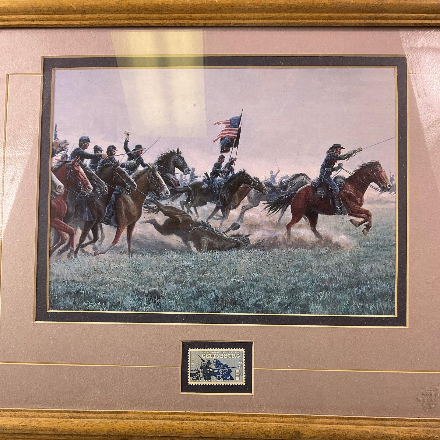 Morton Kunstler Framed Artwork Keep Your Sabers Men July 3 1863 with Gettysburg Stamp