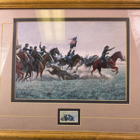 Morton Kunstler Framed Artwork Keep Your Sabers Men July 3 1863 with Gettysburg Stamp