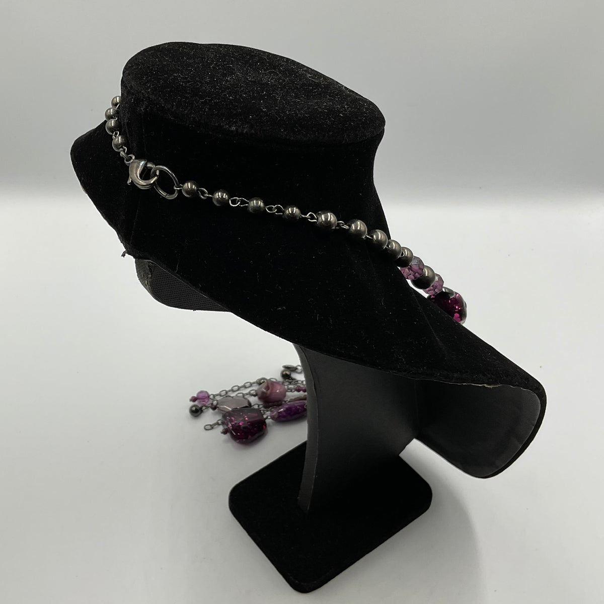 Purple Stone and Bead Chain Necklace