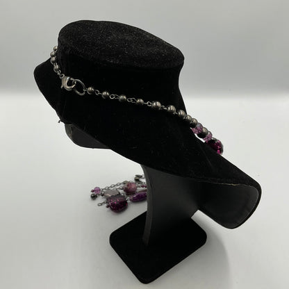 Purple Stone and Bead Chain Necklace