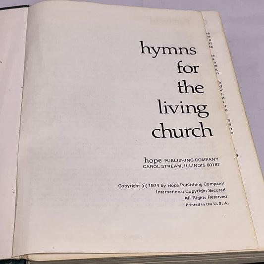 The Hymns for the Living Church Vintage 1974 Hardcover Book