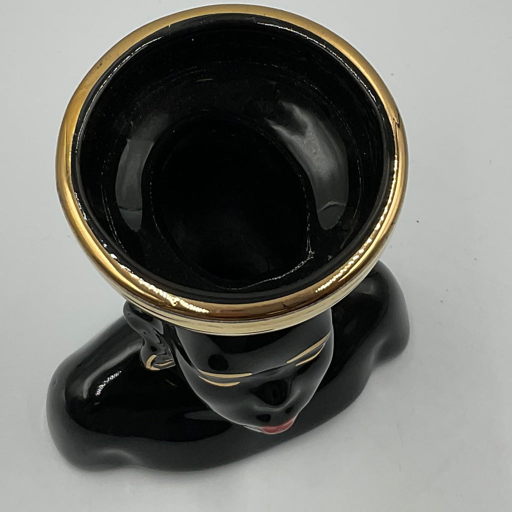 Vintage Nubian Lady Head Vase Mid-Century Blackamoor Style Ceramic 6"