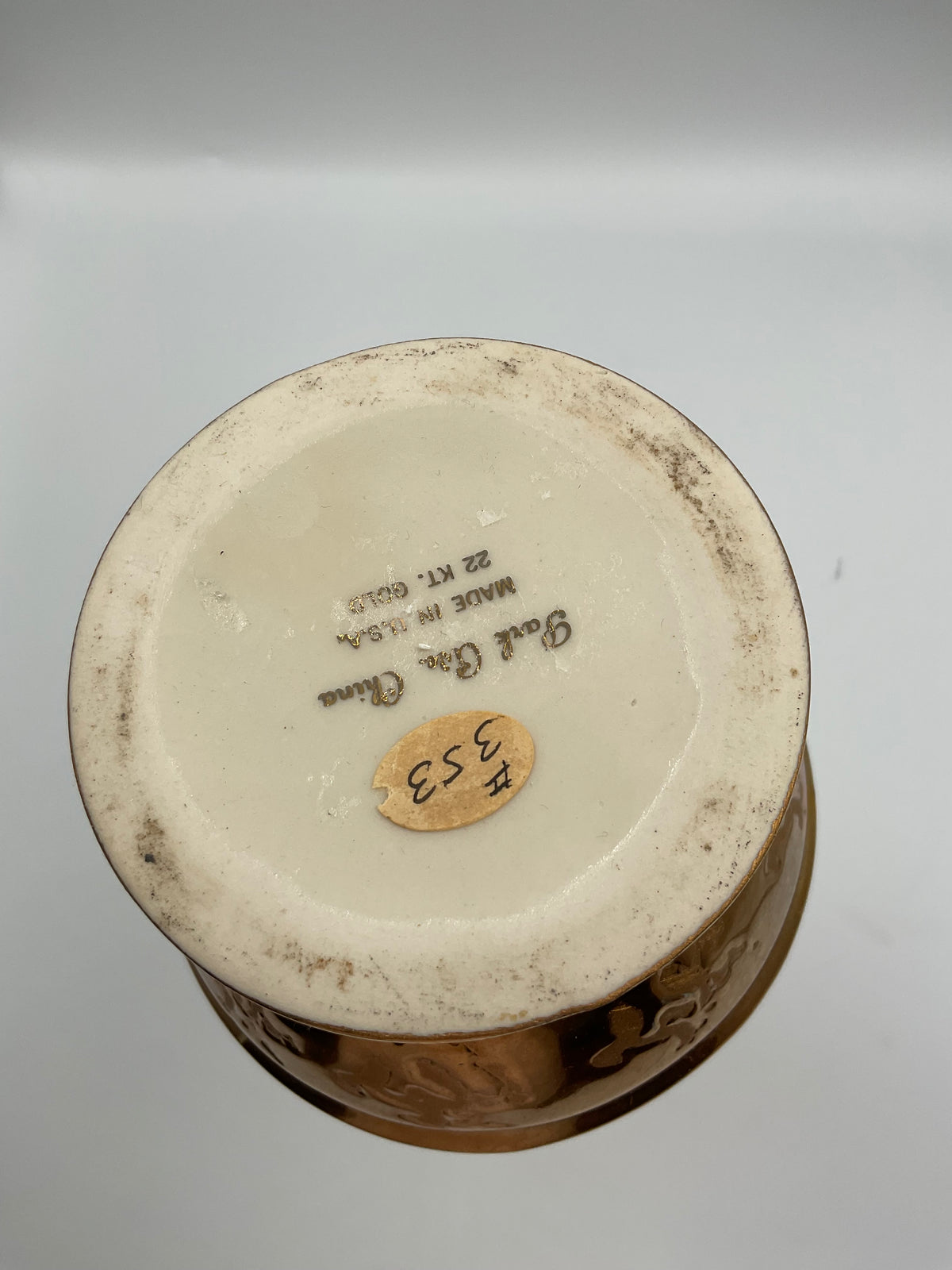 Park Ave China Vase Marked 22KT Gold